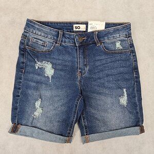 SO Girls Size 14 Jean Shorts Denim Bermuda Mid Rise Adjustable Distressed Cuffed